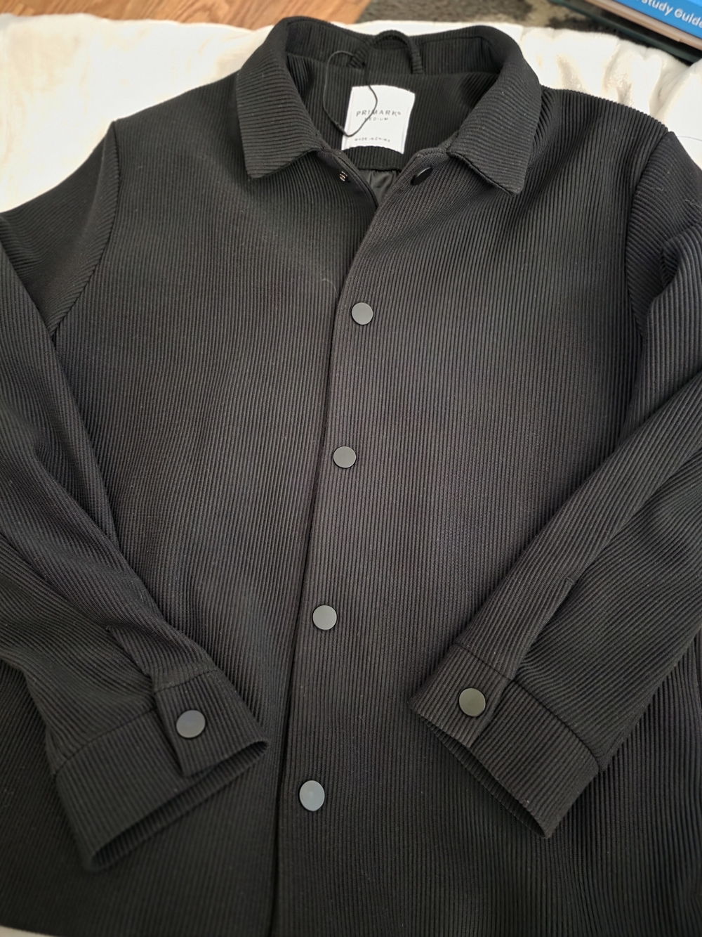 Primark Black Ribbed Button-Front Shirt Jacket